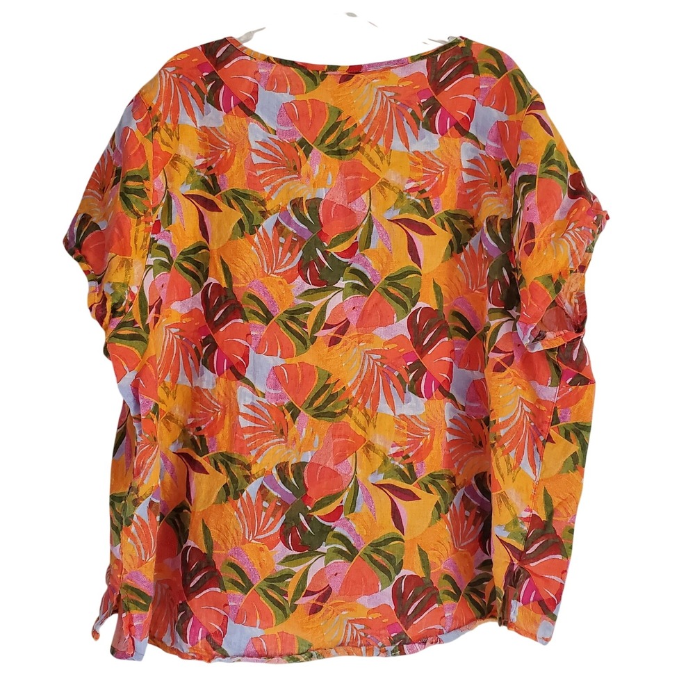 C&C California Shirt Womens 3X Multicolor Linen Tropical Leaf Print Summer Top - Picture 6 of 7